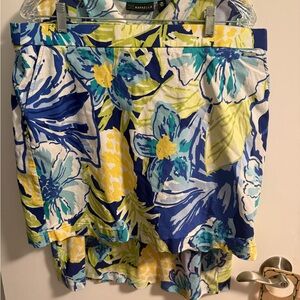 Rafaella Navy Floral Print Skort and top set with Teal & Yellow Accents